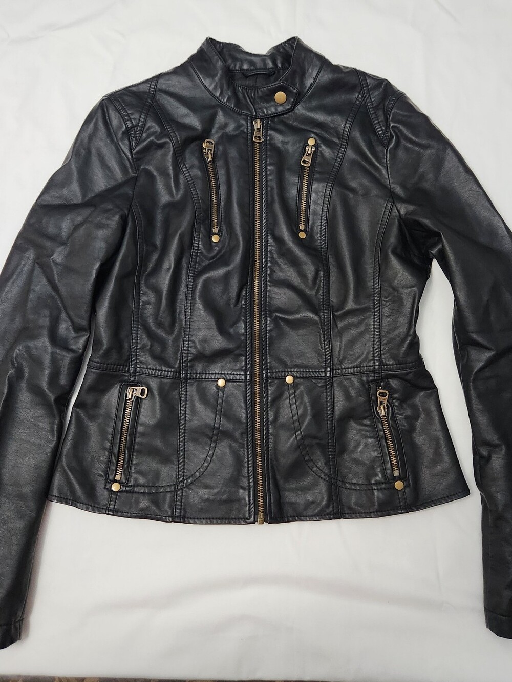 TCEC FAUX LEATHER ZIPPER JACKET COLOR BLACK SIZE MEDIUM